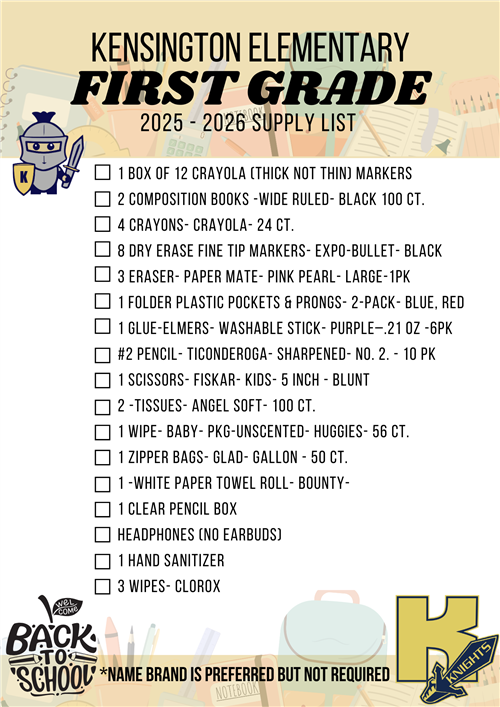first grade supply list